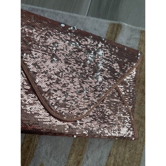 BCBGMAXAZRIA Rose Gold Silver Reversible Sequin Clutch Handbag - Picture 11 of 12